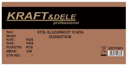 Masa profesionala pentru prelucrare gresie cu 10 picioare, 222 x 60 x 75 cm, 1000 kg (KD11981) [11]