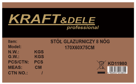 Masa profesionala pentru prelucrare gresie cu 8 picioare, 170 x 60 x 75 cm, 800Kg (KD119800) [11]