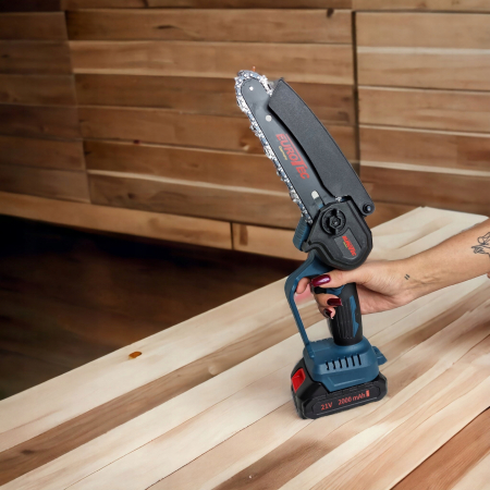 Minidrujba fierastrau drujba electrica baterii 2 baterii 21V 2Ah 2 lanturi 2 lame (CCS21-EU) [8]