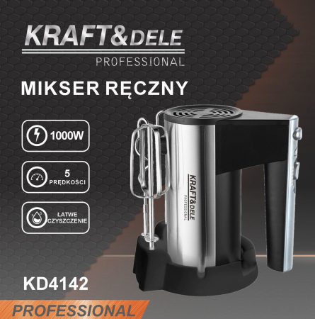 Mixer de mana 1000W cu 5 viteze si functie turbo cu teluri si carlige aluat (KD4142) [11]