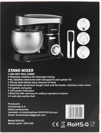 Mixer planetar 2500 W, bol inox 6 L, 6 viteze (KD4163) [13]