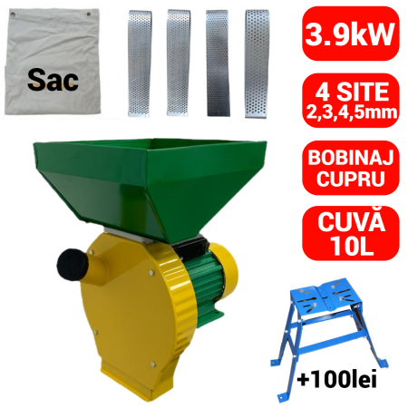 Moara / zdrobitor / batoza electrica - Moara electrica 3.9kW cu 4 site sac si cuva mare (ME3900)