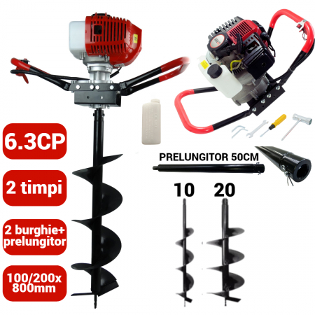 Motoburghiu foreza pamant gheata 6.3CP + 2 burghie + prelungitor 50cm (BAVGD-6300+100 200+) [0]