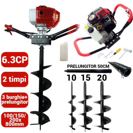 Motoburghiu foreza pamant gheata 6.3CP + 3 burghie + prelungitor 50cm (BAVGD-6300+100 150 200+) [0]