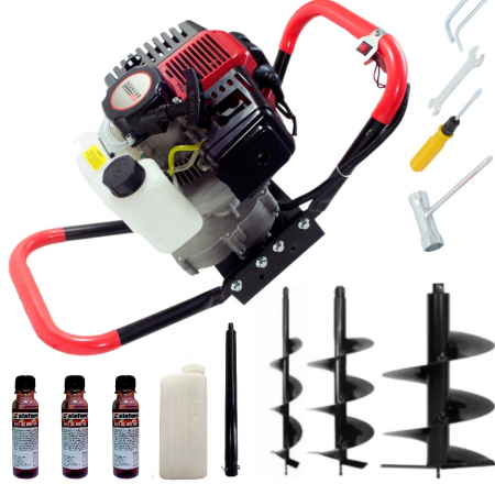 Motoburghiu foreza pamant gheata 6.3CP + 3 burghie + prelungitor 50cm + ulei amestec (BAVGD-6300+100 200 300+U+) [1]