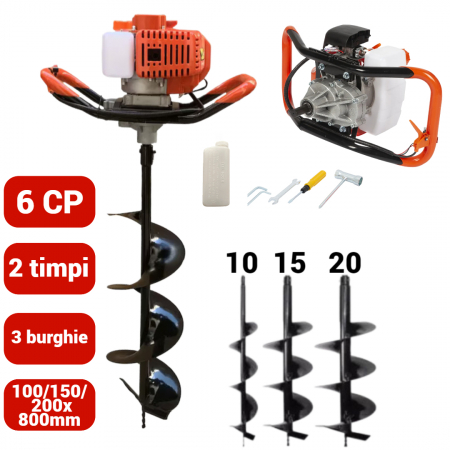Motoburghii / burghii - Motoburghiu foreza pamant gheata 6CP + 3 burghie (MX564+100 150 200)