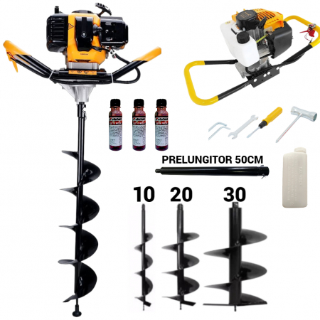 Motoburghiu foreza pamant gheata 6CP + 3 burghie + prelungitor 50cm + ulei (DDT-MST-0061+100 200 300+U+) [0]