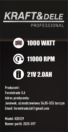 Motocoasa fara fir 21V, 1000W, 2x2Ah, 11000 rpm, cu roti si accesorii taiere (KD5129) [16]