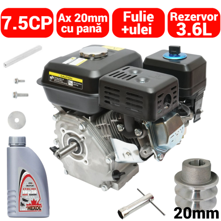 Generatoare si motoare - Motor pe benzina 7.5CP + fulie ax cu pana 20mm + ulei 4 timpi DISFB96 (BK19816+F+U)