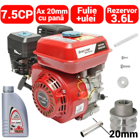 Generatoare / motoare benzina - Motor pe benzina 7.5CP + fulie ax cu pana 20mm + ulei 4 timpi (7.5CP+F+U)