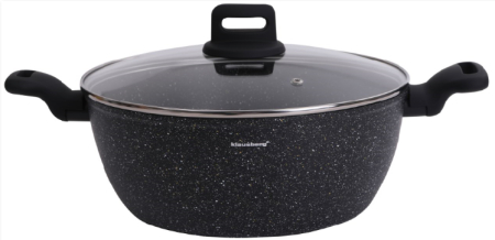 Oale si cratite - Oala cu capac cu invelis marmorat negru 5.71 L 28 cm (KB-7672)