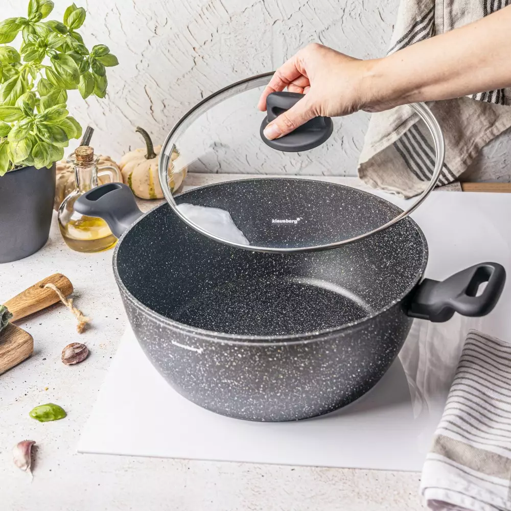 Oala cu capac cu invelis marmorat negru 5.71 L 28 cm (KB-7672) [3]