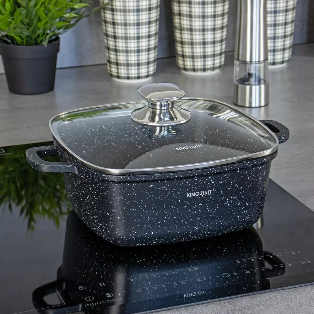 Oala cu capac cu invelis marmura neagra 3.7 L 22x22 cm (KH-1602) [2]