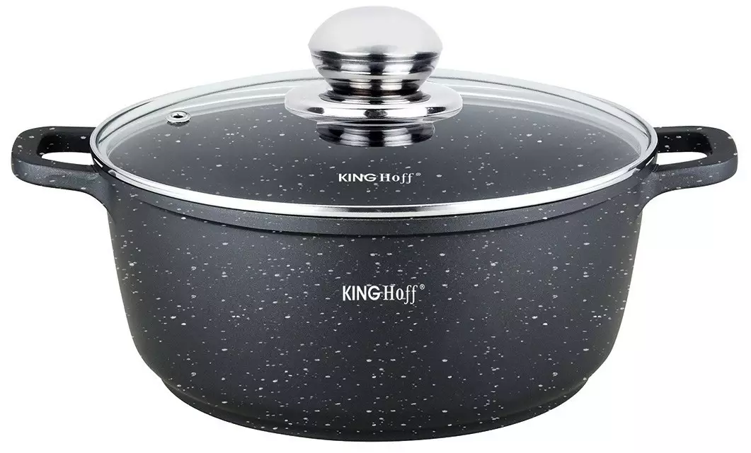 Oale si cratite - Oala cu capac cu invelis marmura negru 1.3 L 16 cm (KH-1592)