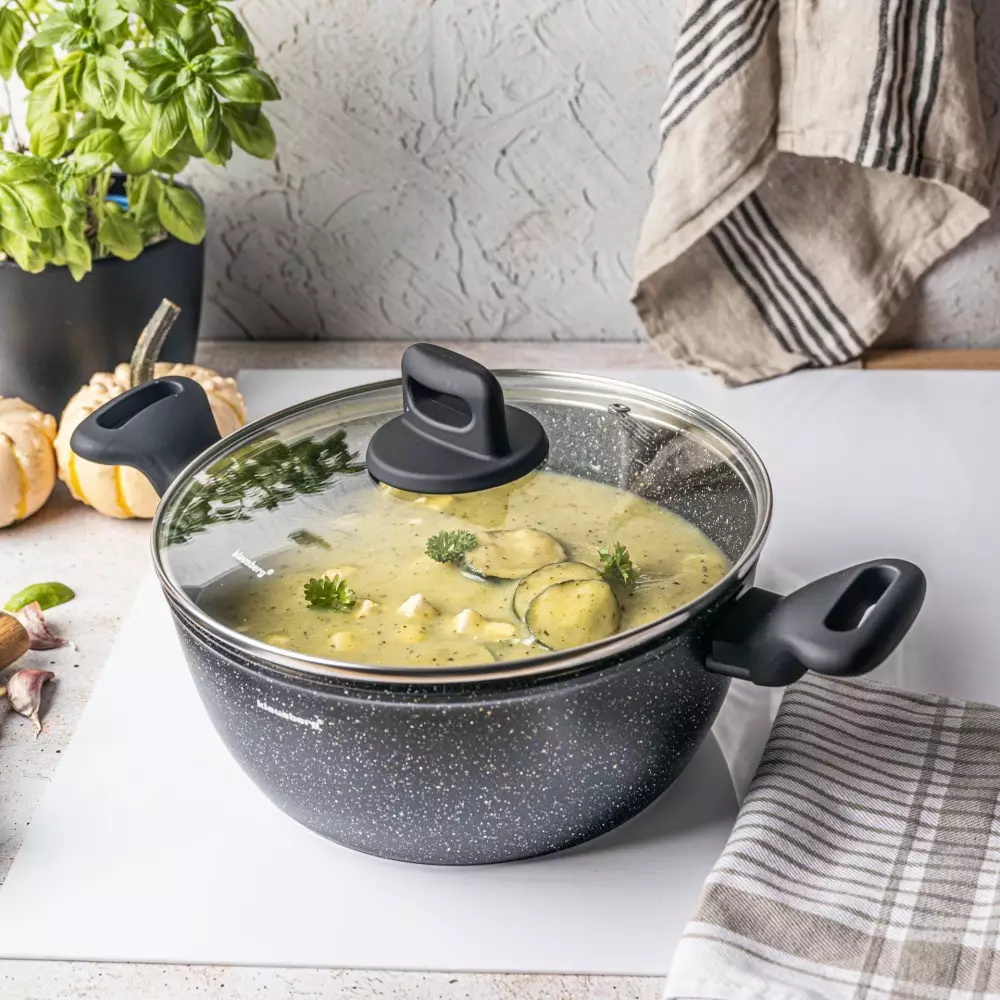 Oala cu capac cu invelis marmurat negru 3.79 L 24 cm (KB-7671) [4]