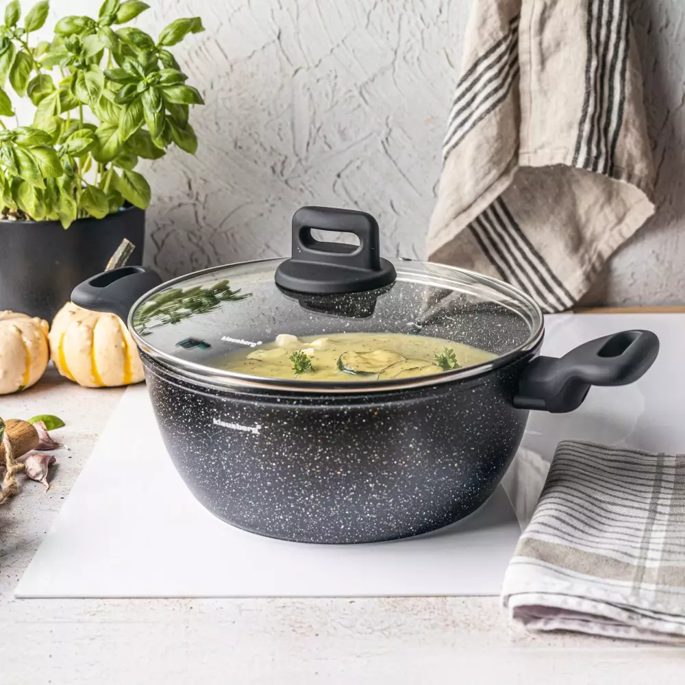 Oala cu capac cu invelis marmurat negru 3.79 L 24 cm (KB-7671) [6]