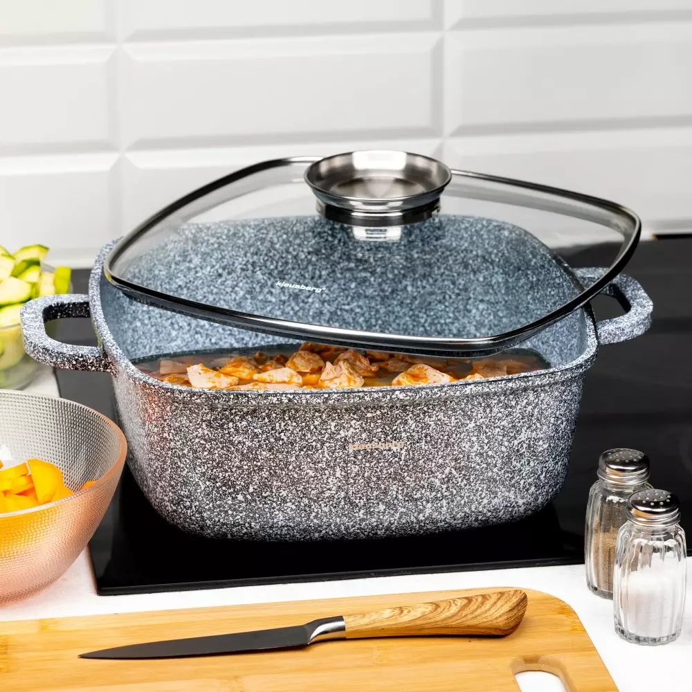 Oala cu capac din aluminiu cu invelis marmorat gri 3.7 L 22x22 cm (KB-7529) [3]