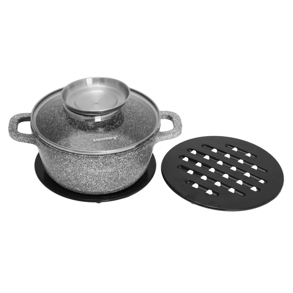 Oala cu capac din aluminiu cu invelis marmurat negru 4.5 L 24 cm (KB-7522) [4]