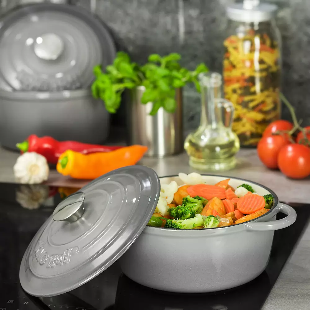 Oala cu capac din fonta 4 l gri 24 cm (KH-1521) [2]