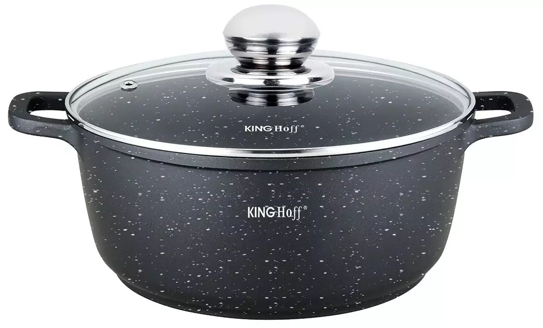 Oale si cratite - Oala cu capac din inox cu invelis marmura negru 4.5 L 24 cm (KH-1595)