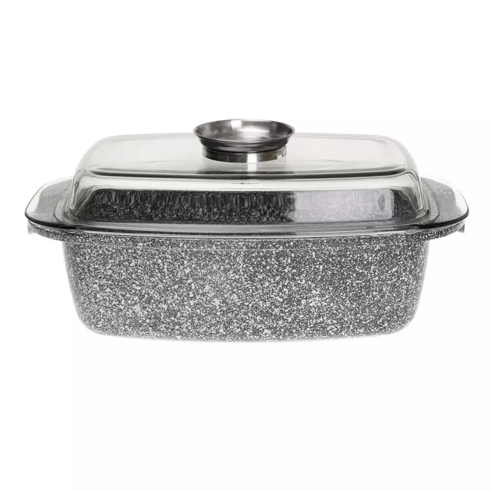Oale si cratite - Oala de copt cu invelis din marmura neagra si capac de sticla 4.5 L (KB-7365)