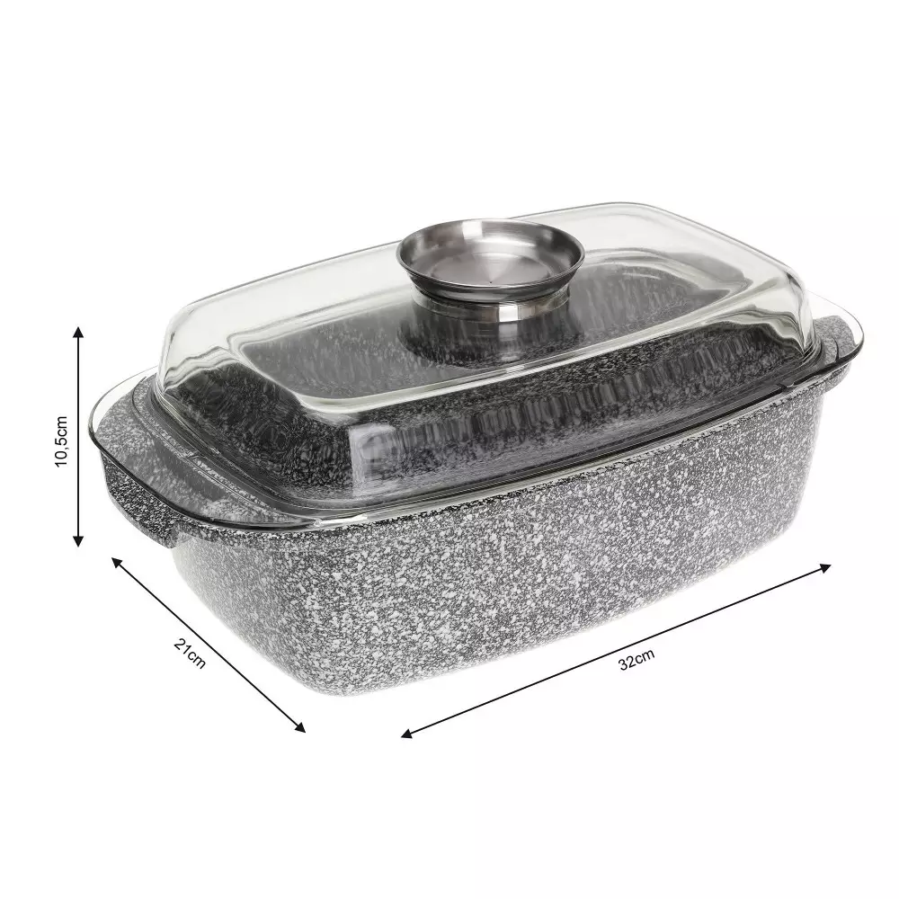 Oala de copt cu invelis din marmura neagra si capac de sticla 4.5 L (KB-7365) [2]