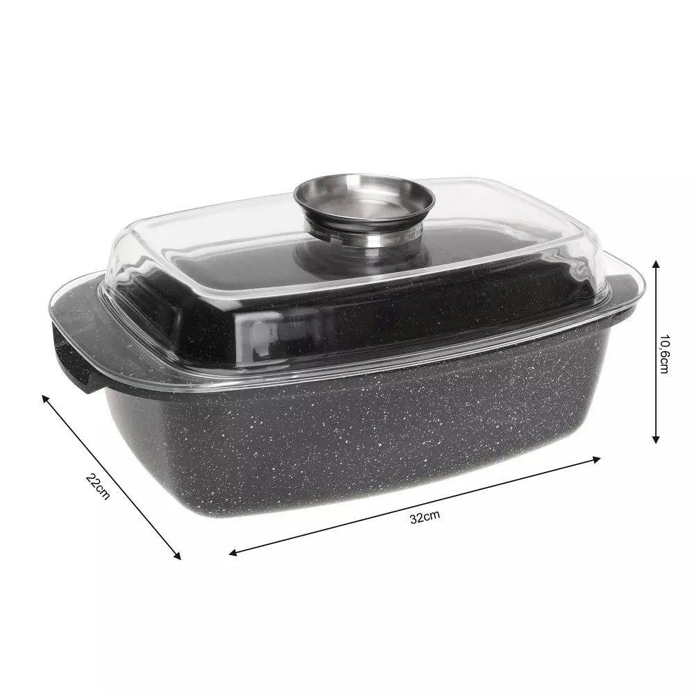 Oala de copt cu invelis marmura neagra si capac de sticla 5.5 L (KH-1608) [2]