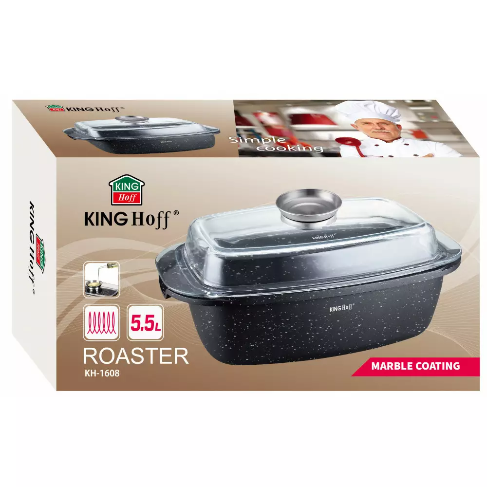 Oala de copt cu invelis marmura neagra si capac de sticla 5.5 L (KH-1608) [3]