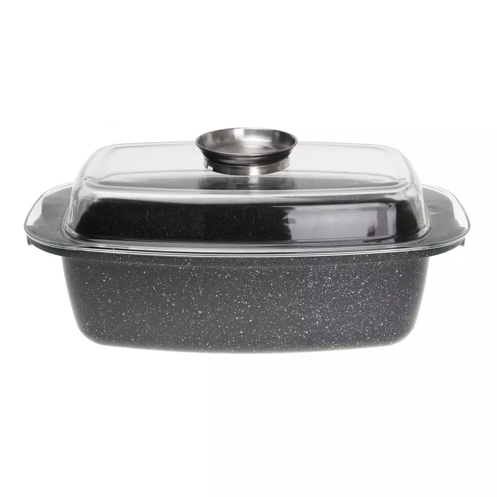 Oale si cratite - Oala de copt cu invelis marmura neagra si capac de sticla 5.5 L (KH-1608)