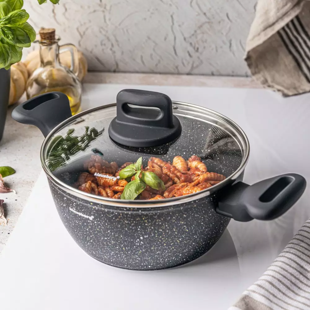 Oala de inox cu invelis marmura neagra 2.36 L 20 cm (KB-7670) [4]