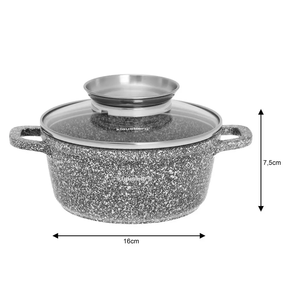 Oala din aluminiu, finisaj gri marmorat, diametru 16 cm, capacitate 1.3 l (KB-7519) [1]
