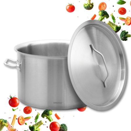Oale si cratite - Oala inox 24L Ø36 cm cu capac metalic si baza inductie pentru uz profesional si casnic (KH-2024)