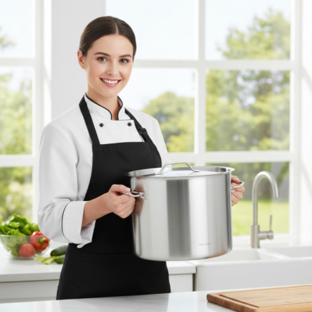 Oala inox 44L Ø45 cm cu capac metalic si baza inductie pentru uz profesional si catering (KH-2027) [5]