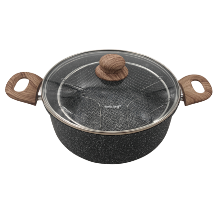 Oala pentru cartofi prajiti 24 cm 4 l cu invelis marmorat cos inox si capac (KH-1985) [5]