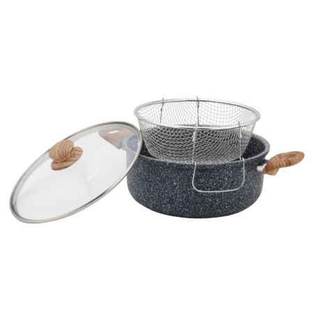 Oale si cratite - Oala pentru cartofi prajiti 24 cm 4 l cu invelis marmorat cos inox si capac (KH-1985)