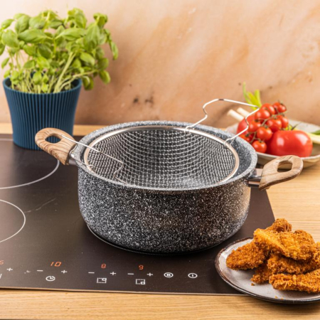 Oala pentru cartofi prajiti 24 cm 4 l cu invelis marmorat cos inox si capac (KH-1985) [12]