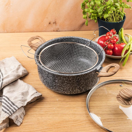 Oala pentru cartofi prajiti 24 cm 4 l cu invelis marmorat cos inox si capac (KH-1985) [6]