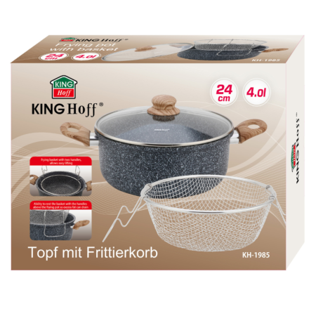 Oala pentru cartofi prajiti 24 cm 4 l cu invelis marmorat cos inox si capac (KH-1985) [13]