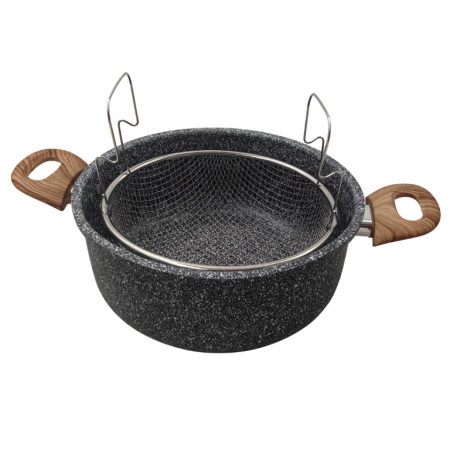 Oala pentru cartofi prajiti 24 cm 4 l cu invelis marmorat cos inox si capac (KH-1985) [4]