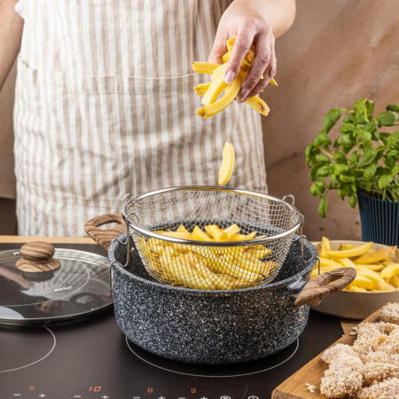 Oala pentru cartofi prajiti 24 cm 4 l cu invelis marmorat cos inox si capac (KH-1985) [18]