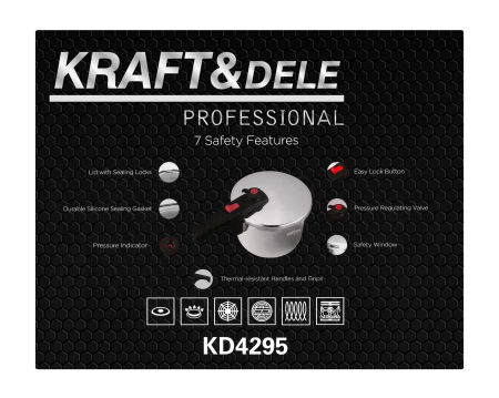 Oala sub presiune inox 4L 22 cm cu 7 sisteme de siguranta pentru gatit rapid (KD4295) [15]
