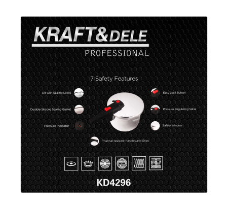 Oala sub presiune inox 6L 22 cm cu 7 sisteme de siguranta pentru gatit rapid (KD4296) [15]