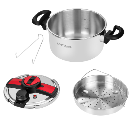 Casa - Oala sub presiune inox 6L 22 cm cu 7 sisteme de siguranta pentru gatit rapid (KD4298)