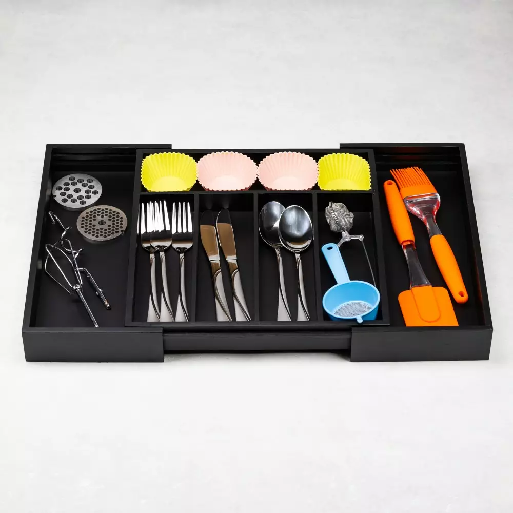 Organizator sertar din lemn bambus extensibil negru (KH-1745) [8]