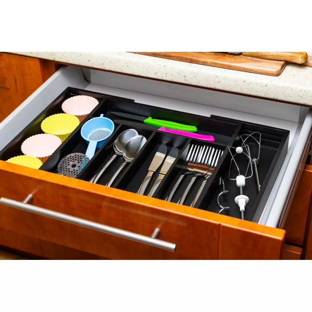 Organizator sertar din lemn bambus extensibil negru (KH-1745) [9]