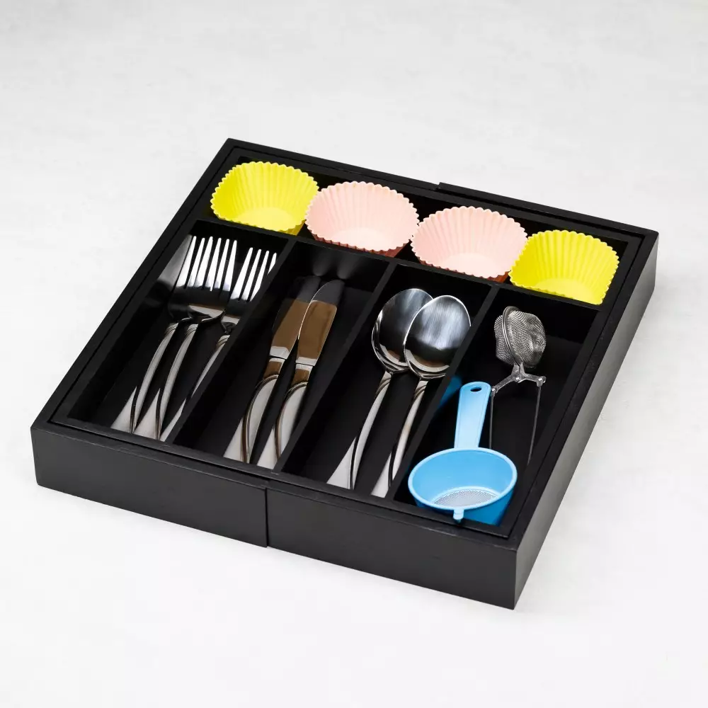 Organizator sertar din lemn bambus extensibil negru (KH-1745) [7]