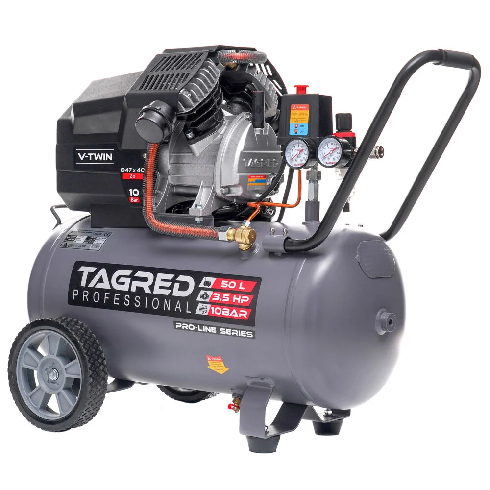 Compresor aer comprimat 50L 2 pistoane 10 bar + set 5 accesorii pneumatice + 2L ulei + cupla rapida (TA365+5PCSPNEUM+2X6093+TA0002) [1]