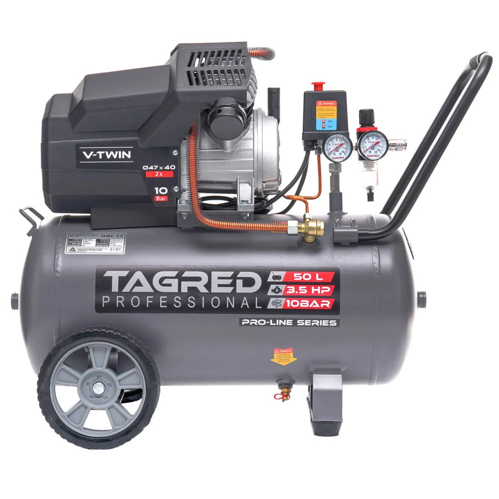 Compresor aer comprimat 50L 2 pistoane 10 bar + set 5 accesorii pneumatice + ulei compresor (TA365+PNEUM5PCS+EFT-6093) [10]