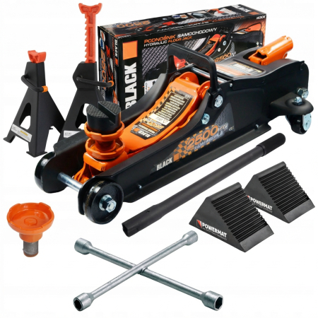 Scule Atelier Auto - Pachet cric hidraulic 2.5T + set 2 suporti 3T + cheie cruce +2 pene blocare anvelope (14306-N+OX-467+KD10532+PM-GKPK-133T)