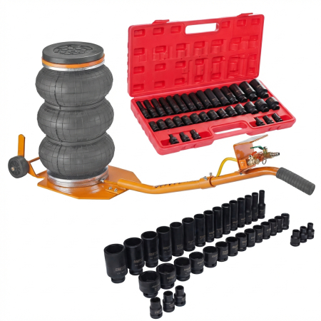 Scule Atelier Auto - Pachet cric pneumatic 3.5T + trusa 35 piese chei tubulare impact 1/2 8-32mm (14308+KD11757)